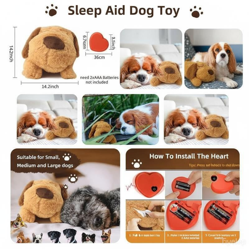 Dog Anxiety Companion Sleep Simulation Heartbeat Plush for Dogs, Calming Plush for Aggressive Chewers, Durable Chew, Cute Dog Plush Toy for Calming, Pet Chew & Interactive Toy, Dog & Cat Accessories
