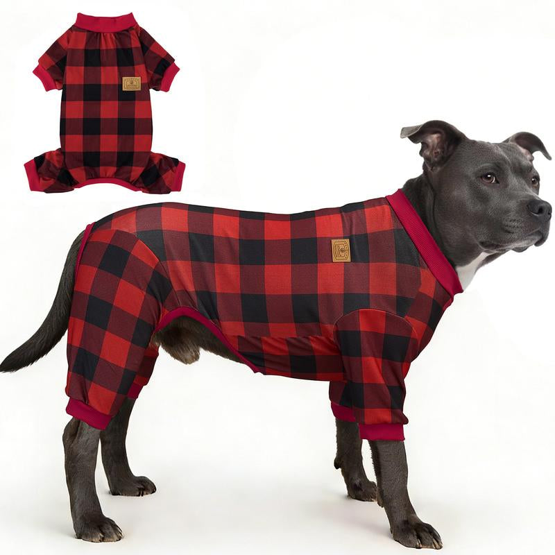 XPUDAC Dralon Red Plaid Dog Pajama Soft Cozy Pet Clothing for Comfortable Sleep One Piece Jumpsuit Universal Fit Soft Breathable Fabric All Seasons Plaid Patterns