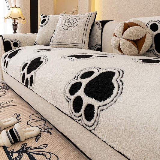 Dog Paw Plush Sofa Cushion Warm Comfort One-Piece Fit Living Room Multi-Type Sofas Anti-Cat Scratch Dog Dig Sofa Cover