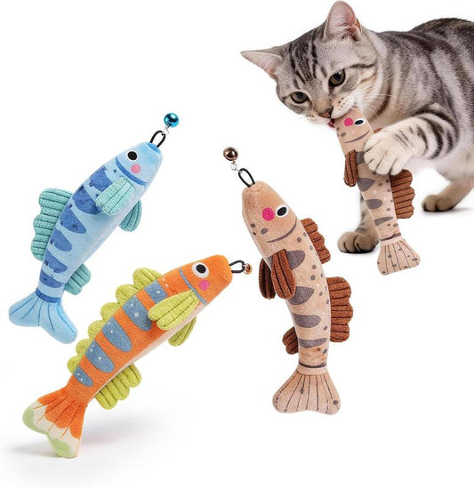 Puretoy 3 Pack Stripey Catnip Fish with Removable Bell, 12000Mg 100%Premium Cat Herb Filling, Natural Stimulation for Cats, Kicking & Teething Cat Toys