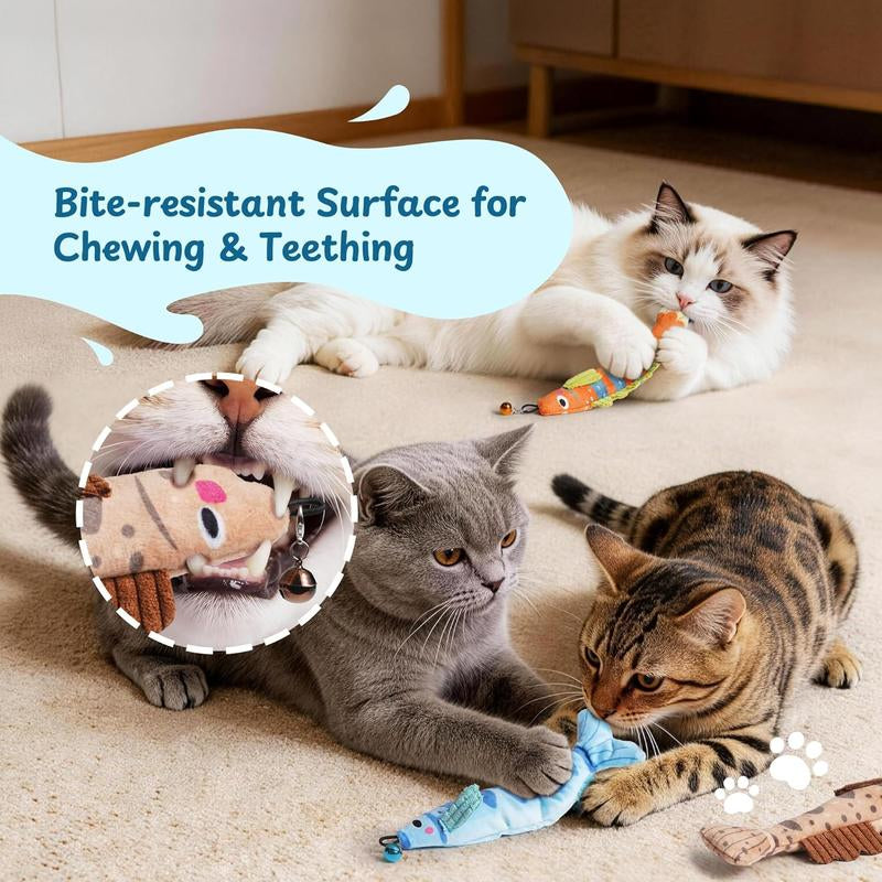 Puretoy 3 Pack Stripey Catnip Fish with Removable Bell, 12000Mg 100%Premium Cat Herb Filling, Natural Stimulation for Cats, Kicking & Teething Cat Toys