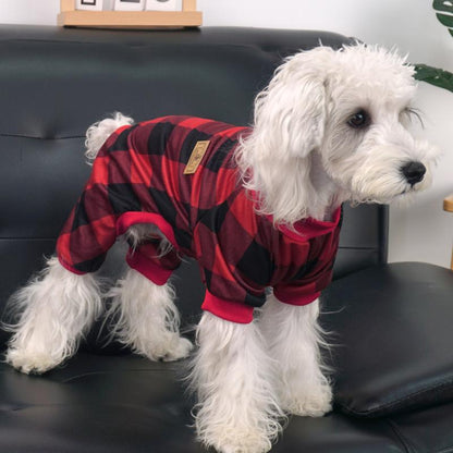 XPUDAC Dralon Red Plaid Dog Pajama Soft Cozy Pet Clothing for Comfortable Sleep One Piece Jumpsuit Universal Fit Soft Breathable Fabric All Seasons Plaid Patterns